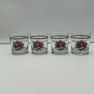 Vintage Christmas Glass 80s Rocking Horse Festive Fun Glasses - set of four